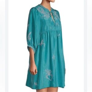 Johnny Was Christy Silk Embroidered Mini Dress Large